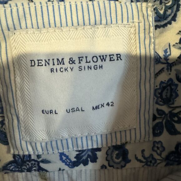 Denim & Flower Ricky Singh Mens L Pineapple Pinstripe Button Down Shirt Casual - Picture 3 of 6